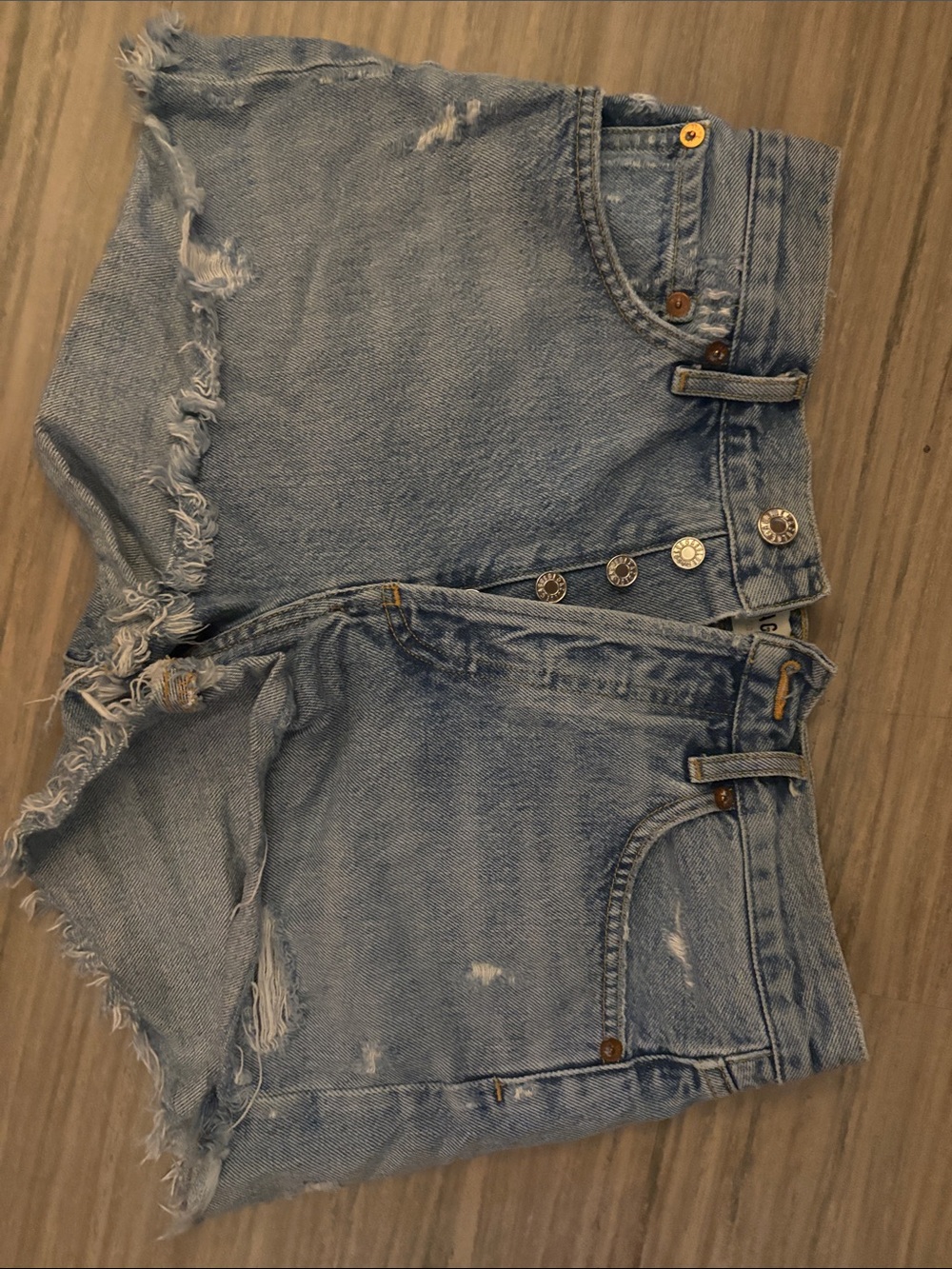 Agolde Light Blue Distressed Denim Jean Shorts